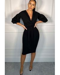 Femme Luxe - Belted Bodycon Midi Wrap Dress - Lyst