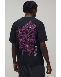 BoohooMAN - Washed Oversized Floral Stencil Print T-Shirt Cotton - Lyst