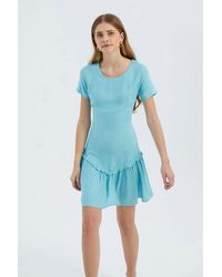 Hiccup - Round Neck Ruffle Short Sleeve Mini Dress - Lyst