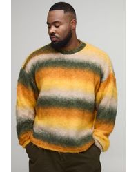 BoohooMAN - Plus Boxy Oversized Brushed Stripe Knitted Jumper - Lyst