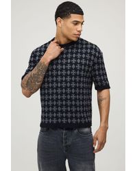 BoohooMAN - Boxy Fit Jacquard Patch Knitted T-Shirt - Lyst
