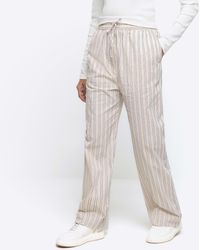 River Island - Wide Leg Trousers Stripe Straight Pull On Material_Cotton - Lyst