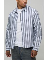 BoohooMAN - Oversized Boxy Stripe Long Sleeve Curved Hem Shirt - Lyst