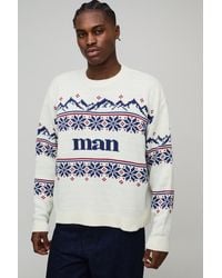 BoohooMAN - Oversized Boxy Fair Isle Christmas Knitted Jumper - Lyst