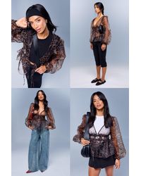 Boohoo - Print Tie Volume Sleeve Blouse - Lyst
