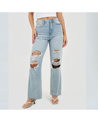 Brave Soul - High Waisted Wide Leg Distresed Jean - Lyst