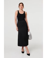Izabel London - Diamante Detail High Waist Midi Skirt - Lyst