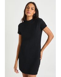 Boohoo - Tall High Neck Short Sleeve Knitted Mini Dress - Lyst