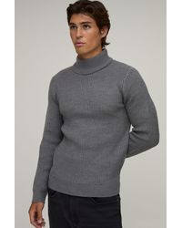 BoohooMAN - Muscle Fit Ribbed Roll Neck Knitted Jumper - Lyst