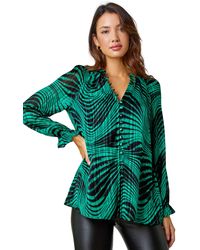 Roman - Metallic Print V-Neck Chiffon Blouse - Lyst