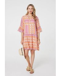 Izabel London - Aztec Print V-Neck 3/4 Sleeve Short Dress - Lyst