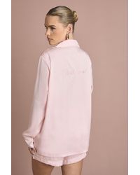 Boohoo - Bridal 'Bridesmaid' Satin Embroidered Long Sleeve Shirt & Short Pyjama Set - Lyst