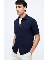 French Connection - Cotton Stretch Terry-Style Short Sleeve Button Polo Shirt - Lyst