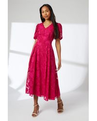 PRINCIPLES - Floral Jacquard Puff Sleeve Midi Dress - Lyst