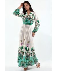 Msn-Collection - Floral Midi Dress With Belt - Lyst