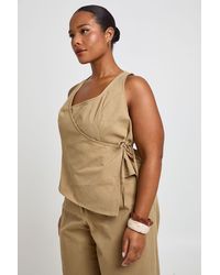Boohoo - Plus Cotton Twill Square Neck Wrap Top - Lyst