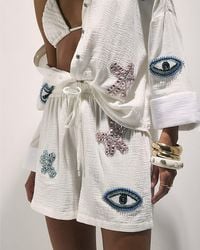 River Island - Shorts Embellished Beach Drawstring Cotton - Lyst