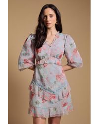 Oasis - Bow Detail Dobby Mix Mini Dress - Lyst