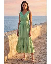 Roman - Embroidered V-Neck Midi Dress - Lyst