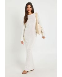 Boohoo - Slash Neck Long Sleeve Knitted Maxi Dress - Lyst