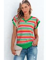 Azura Exchange - Multi Flutter Sleeve Knitted Sweater Top Viscose - Lyst