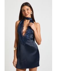 Boohoo - Satin & Lace Scarf Detail Mini Dress - Lyst