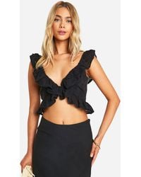 Boohoo - Broderie Ruffle Plunge Crop Top - Lyst