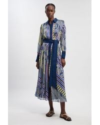 Karen Millen - Petite Geo Printed Viscose Georgette Woven Maxi Shirt Dress - Lyst