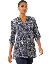 Roman - Abstract Print Buttoned Tunic Top - Lyst