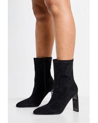 Boohoo - Faux Suede Flat Heel Ankle Sock Boots - Lyst