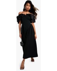 Boohoo - Extreme Taffeta Ruffle Bardot Structured Midaxi Skater Dress - Lyst