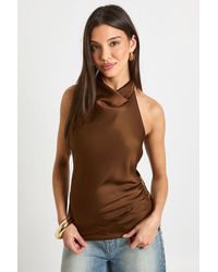 Boohoo - Satin High Cowl Neck Cami Top - Lyst