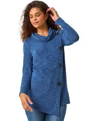 Roman - Cowl Neck Button Stretch Top - Lyst