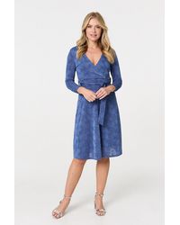 Izabel London - Floral Embossed Tie Waist Knee Length Dress - Lyst