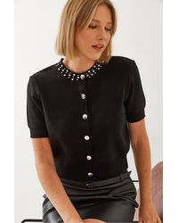 Bianco Lucci - Crop Cardigan With Accessory Detail - Lyst