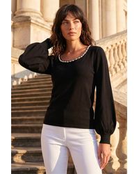 Roman - Square Neck Pearl Trim Knit Jumper - Lyst