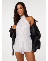 Pink Vanilla - Halter Lace Peplum Playsuit - Lyst