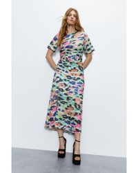 Warehouse - Printed Sequin Ruched Side Midi Dress - Lyst