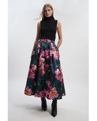 Karen Millen - Romantic Floral Print Prom Woven Maxi Skirt - Lyst