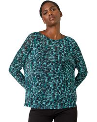 Roman - Abstract Print Mesh Overlay Stretch Top - Lyst