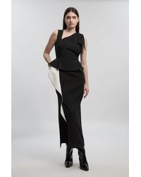 Karen Millen - Compact Stretch Ruffle Peplum Belted Pencil Midi Dress - Lyst