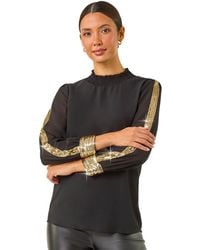 Roman - Sequin Stripe High Neck Sleeve Top - Lyst