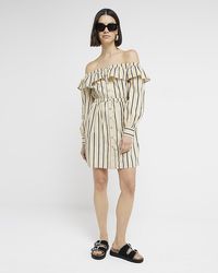 River Island - Yellow Stripe Bardot Smock Mini Dress - Lyst