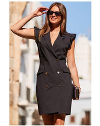 Sosandar - Black Frill Sleeve Double Breasted Blazer Dress - Lyst