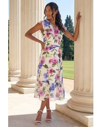 Roman - Floral Frill Wrap Midi Dress - Lyst