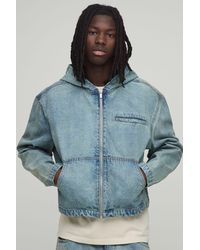 BoohooMAN - Essential Boxy Oversized Zip Through Denim Hoodie - Lyst