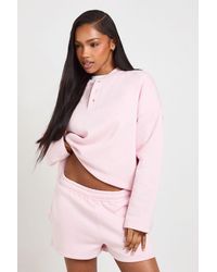 Boohoo - Henley Neck Sweatshirt Short Tracksuit - Lyst