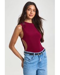 Boohoo - Slinky Twist Side Detail Cut Out Bodysuit - Lyst