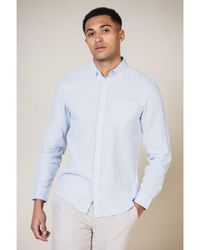 Nines - Linen Blend Long Sleeve Button-Up Shirt With Chest Pocket - Lyst