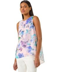 Roman - Floral Print Metallic Shell Top - Lyst
